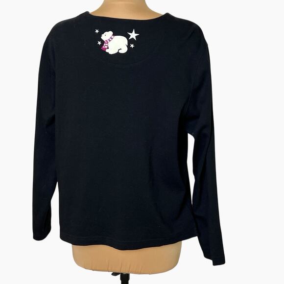 Vintage Bechamel Polar Bear Sweater Womens Large Black Button Cardigan Holidays - Picture 2 of 9